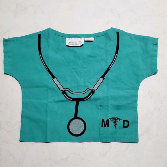 12M Unisex Doctor in Training Green Scrubs Halloween Dress up Made Int The USA - Picture 1 of 7